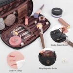 Travel Toiletry Bag For Women Large Capacity Opening Cosmetic Organizer, Portable Waterproof Pouch Open Flat Travel Makeup Bags, Makeup Storage With Divide and Handle Black - Image 6