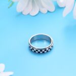 AmorArtSky Checkered Fidget Ring for Adults - 18K Gold Plated Stainless Steel Rotating Spinner Jewelry, Anxiety & Stress Relief Gift for Women/Men (Black and White Pattern) - Image 6