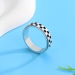 AmorArtSky Checkered Fidget Ring for Adults - 18K Gold Plated Stainless Steel Rotating Spinner Jewelry, Anxiety & Stress Relief Gift for Women/Men (Black and White Pattern) - Image 7