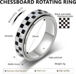 AmorArtSky Checkered Fidget Ring for Adults - 18K Gold Plated Stainless Steel Rotating Spinner Jewelry, Anxiety & Stress Relief Gift for Women/Men (Black and White Pattern) - Image 8