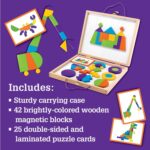 MindWare Imagination Magnets Wooden Pattern Blocks Set - Imaginative Play with magentic Shapes in a Carrying case - 42 Magnetic Solid Wooden Blocks, 50 Full-Color Laminated Puzzles - Image 4