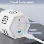 GuDoQi Rotating Pomodoro Timer 1 5 10 30 60 Min Preset, Hexagon ADHD Flip ProductivityTimer Tool Pause, Vibration, Mute, Adjustable Sound Alert for Work, Study, Back to School, Kitchen, White - Image 6