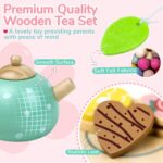 Wooden Tea Set for Little Girls Play Food Pretend Play Kitchen Accessories for 3 4 5 Years Old Girls and Boys Toddler Princess Tea Time Party Food Toys - Image 3