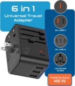 Ceptics Universal Travel Adapter, 45W International Power Adapter with PD & QC 3.0 Dual USB-C, 3 USB Travel Adapter Worldwide, Type I C G A Outlets 110V 220V A/C - EU Euro US UK (11-KU) - Image 3