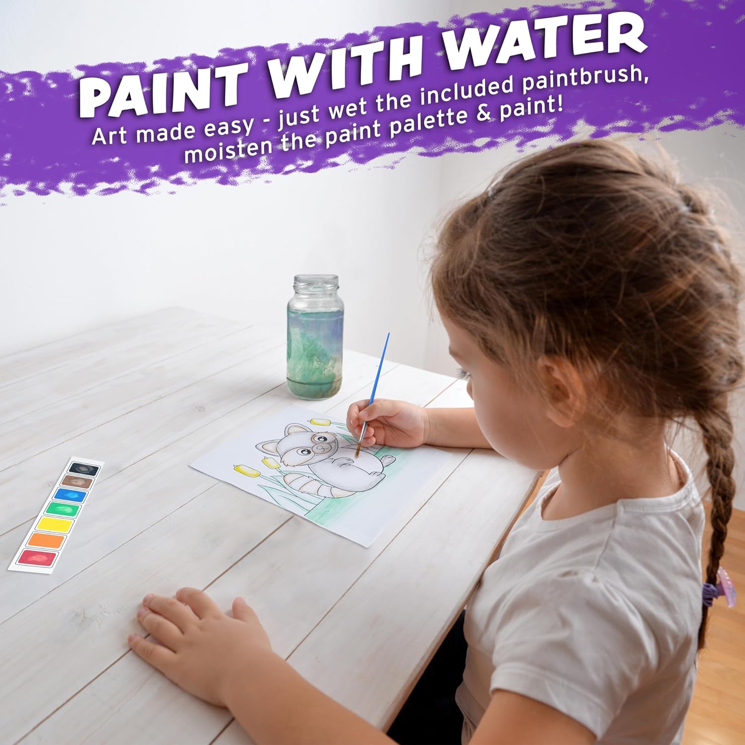 Imagination Works® Paint with Water Books for Kids, 3 Pack | Watercolor Coloring Book Set for Toddler Activities | Spillproof Kids Paint Palettes on Each Page (Jungle, Vehicles, Woodland) - Image 4