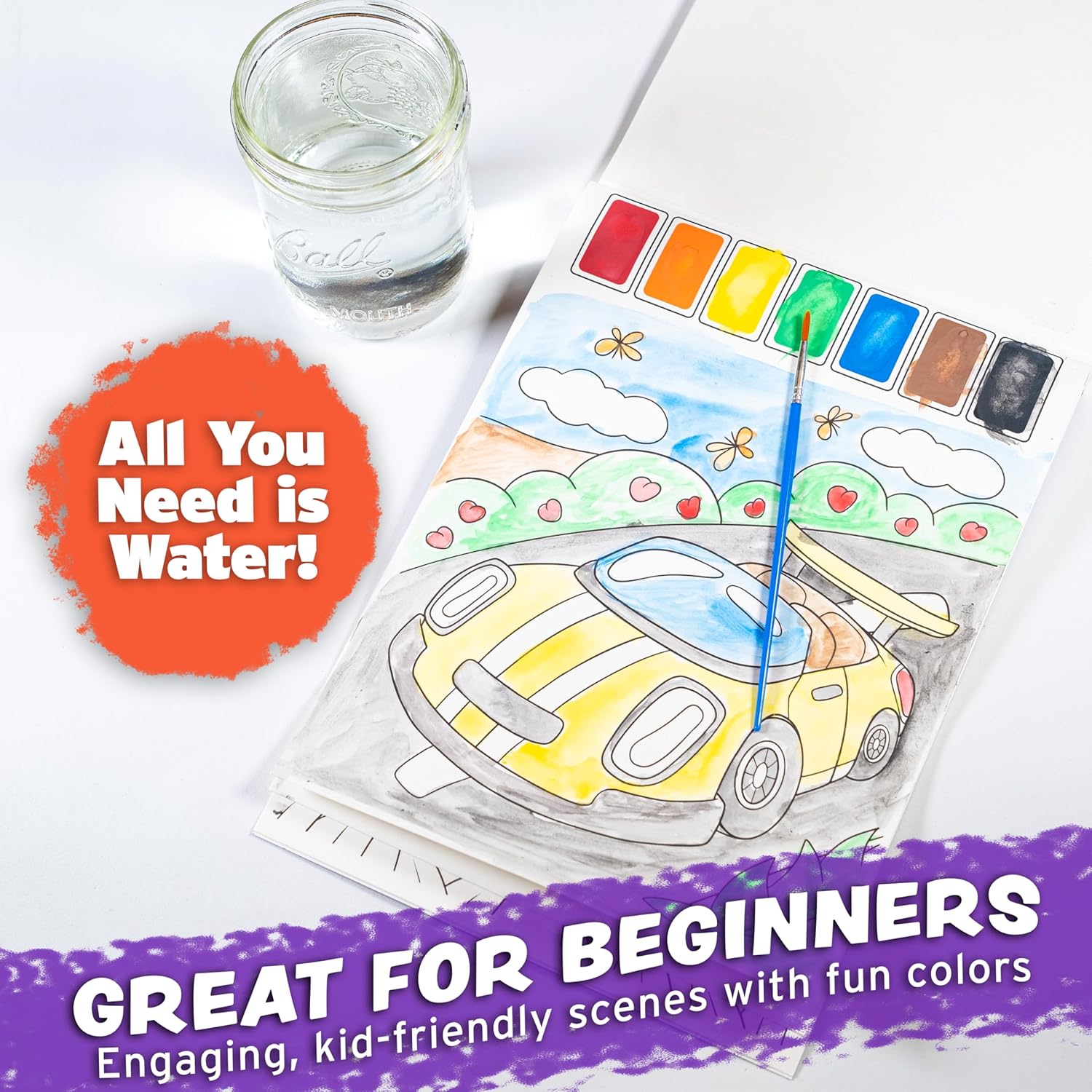 Imagination Works® Paint with Water Books for Kids, 3 Pack | Watercolor Coloring Book Set for Toddler Activities | Spillproof Kids Paint Palettes on Each Page (Jungle, Vehicles, Woodland) - Image 5