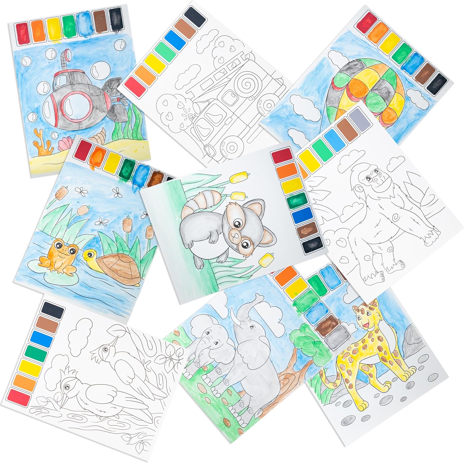 Imagination Works® Paint with Water Books for Kids, 3 Pack | Watercolor Coloring Book Set for Toddler Activities | Spillproof Kids Paint Palettes on Each Page (Jungle, Vehicles, Woodland) - Image 7