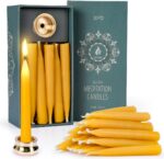 20 Minute Pure Beeswax Candles, Dripless Meditation Candles, Mini Taper Candles, Set of 20 with Brass Candle Holders. - Image 2