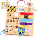 23 in 1 Busy Board Montessori Toys for 1-3 Year Old Wooden Learning Educational Toy for Toddlers with 15 Switches, 26 LED Lights, Music boxes, Locks,Zippers Toddler Sensory Toys for Soothing A Baby - Image 2