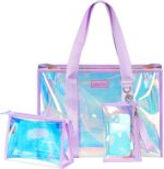 27L Beach Bags for Women, Iridescent Beach Tote Bag with Makeup Bag & Phone Pouch - Waterproof Clear Tote Bag - Image 2