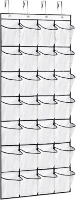28Large Pockets Over The Door Shoe Organizer, Hanging Shoe Organizer for Closet, Premium Clear Shoe Rack for Door, Shoes Hanger Organizers Storage Holder for Back of Door and 4Metal Hook White - Image 2