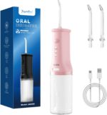 7AM2M Portable Water Flosser Cordless, Water Flosser with 3 Modes and 2 Jet Tips, USB C Rechargeable, IPX7 Waterproof, Dental Water Flosser for Travel and Home Use (Pink) - Image 2