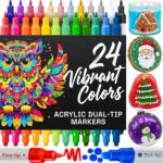 ARTISTRO 24 Acrylic Paint Markers for Rock, Fabric, Wood, Glass, Craft, Decoration - Dual-Tip Paint Pens - Stocking Stuffers, Christmas Gift Idea for Teens, Grandkids, Kids - Art Supplies - Image 2