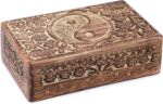 Ajuny Handcrafted Wooden Jewelry Box with Tai Chi Flower Carving – 8x5 Inch Treasure Chest for Keepsakes, Trinkets, Gifts, Decorative Storage Box for Men & Women, Home Organizer - Image 2