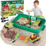 Aliex Farm Sensory Bin, Farm Sensory Kits Toy with 2.2lbs Play Sand, 31pcs Animals Trucks Creativity Magic Sand Box with Lid, Christmas Birthday Gift for Boys Kids Toddlers Ages 3 4 5 6 7 8 - Image 2