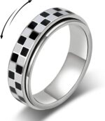 AmorArtSky Checkered Fidget Ring for Adults - 18K Gold Plated Stainless Steel Rotating Spinner Jewelry, Anxiety & Stress Relief Gift for Women/Men (Black and White Pattern) - Image 2