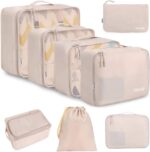 BAGAIL 8 Set Packing Cubes Luggage Packing Organizers for Travel Accessories-Cream - Image 2
