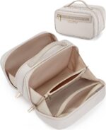 BAGSMART Travel Makeup Bag Large Capacity Cosmetic Bag, Wide-open Portable Make Up Bag Organizer for Women for Travel Essentials Travel-Size Toiletries Accessories Bottles, Brushes (Warm Gray) - Image 2