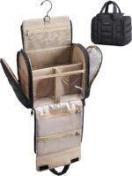 BAGSMART Travel Toiletry Bag with Removable Partition, Puffy Water-resistant Fabric Hanging Organizer for Full-Size Toiletries, Accessories, Black - Image 2