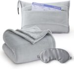 Bedsure Travel Blanket Airplane Compact with Storage Bag, Packable Blanket with Eye Mask, Lightweight 2-in-1 Travel Essentials, Functioned as Pillow for Airplane Comfort and Warmth, Grey - Image 2