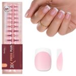 Beetles French Tips Press On Nails: 150 Pcs Pink Short Square Press On Nails Fake Nail Tips, Soft Gel Nail False Nails Art DIY Gifts For Women - Image 2