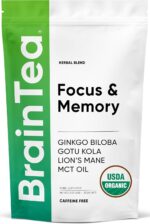 Brain Tea Focus & Memory - Brain Tea Organic Certified 4-in-1 Nootropic Herbal Supplement with Ginkgo Biloba, Gotu Kola, Lion’s Mane Mushroom, MCT Caffeine-Free for Mental Clarity (30 Sachets) - Image 2