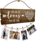 Buecasa Romantic Gifts for Girlfriend Boyfriend Couples Fiance - All of Me Loves All of You Photo Holder with 6 Heart Clips 15.8x6.0 Inches - Image 2