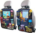 Car Backseat Organizer with 11" Table Holder, 10 Storage Pockets Seat Back Protectors Kick Mats for Kids Toddlers, Travel Accessories, 2 Pack, Blue - Image 2