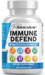 Clean Nutraceuticals Immune Defense Support Supplement 8 in 1 with Zinc 50mg Quercetin, VIT C 1000mg, Vitamin D3 5000 IU, Elderberry, Ginger - Immunity System Booster for Adults, Vegan - 60 Count - Image 2