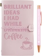 Coffee gifts Leather Journal Notebook with Pen, for Coffee Lovers, Men, Women on Birthday, Refillable Sketchbook, Travel Diary, Lined Planner, 7x5 Inches, Pink - Brilliant Ideas - Leather embossing - Image 2