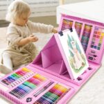 DLUCKY 208 PCS Art Supplies, Drawing Art Kit for Kids Adults Art Set with Double Sided Trifold Easel, Oil Pastels, Crayons, Colored Pencils, Watercolor Pens Gift for Girls Boys Artist,Pink - Image 2