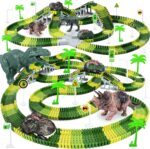 Dinosaur Toys,Create A Dinosaur World Road Race,Flexible Track Playset and 2 pcs Cool Dinosaur car for 3 4 5 6 Year & Up Old boy Girls Best Gift - Image 2