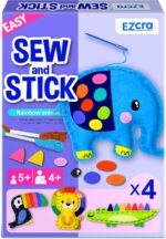 EZCRA Easy Arts and Crafts for Kids - No Mess Sewing Kit for Kids - 4 Easy to Do Cute Animals Sewing Projects - Fun Felt Stickers - Tools with Instruction - Gifts for Boys and Girls Age 4,5,6,7,8 - Image 2