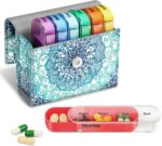 FINPAC Weekly Pill Organizers 4 Times A Day, Slide Open PU Leather Case Travel Pill Vitamin Medicine Reminder and Planner with Name Card for Morning| Afternoon| Evening| Bedtime (Emerald Illusions) - Image 2