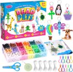 Funtopia Beads for Crafts, Pony Beads Keychain Making Kit, Bead Pets Art Crafts for Kids Beginners, Birthday Party DIY Craft for Girls Boys (1500 Bead, 30 Designs) - Image 2