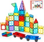 Gemmicc 100 PCS Magnetic Tiles with 2 Cars, STEM Approved Educational Magnet BuildingToys, Magnet Puzzles Stacking Blocks for Boys Girls - Image 2