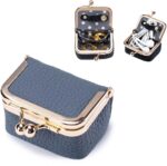 Genuine Leather Jewelry Travel Case Mini Portable Organizer with Kiss Lock & Anti-Tip Design, Stable Small Jewelry Box for Earrings, Rings, Coin Purse for Travel (2.55x1.77 Inch, Blue) - Image 2