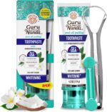 GuruNanda Hydroxyapatite Toothpaste, SLS & Fluoride Free, Whitening Toothpaste with Tongue Scraper & Squeezer - Freshens Breath, Fights Plaque - Natural CocoMint Jasmine Neem, 4.2oz - Image 2