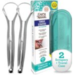 GuruNanda Tongue Scraper for Adults (2 Pack) with Travel Case, 420 Medical-Grade 100% Stainless Steel Tongue Cleaner, Aids in Fresh Breath & Oral Care - Image 2