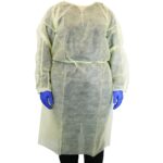 HCS PPE Gowns - Disposable Gowns, Medical - Single Layer, Spunbound Isolation Gown Disposable - Elastic Cuffs, Neck & Waist Tie - Home, Clinic, Dentist, Hospital - Yellow Cover Gown, Large (10 Pack) - Image 2