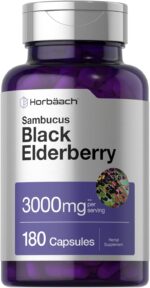 Horbäach Black Elderberry | 3000mg Capsules | 180 Count | Non-GMO, Gluten Free | Sambucus Extract Supplement - Image 2