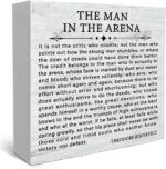 Inspirational Quote the Man in the Arena Wood Box Sign, Motivational Office Gifts for Men Coworker Employee Friend, Motivational Office Wall Art Rustic Wooden Sign for Desk Shelf Table Decor - Image 2