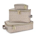 Itzy Ritzy Packing Cubes for Travel – Set of 3 Packing Cubes or Travel Organizers; Each Cube Features a Mesh Top, Double Zippers and a Fabric Handle (Taupe) - Image 2