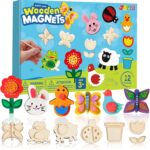 JOYIN 12 Wooden Magnet Creativity Arts & Crafts Painting Kit for Kids, Decorate Your Own Painting Gift for Halloween Crafts, Birthday Parties and Family Crafts, Party Favors for Boys Girls - Image 2