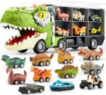 JOYIN 13 in 1 Dinosaur Toys for Kids 3-5, Dinosaur Truck with 12 Pull Back Cars, Birthday Gifts Toys for 3 4 5+ Year Old Boy, Transport Carrier Truck for Toddlers, Christmas Great Gifts for Grandkids - Image 2