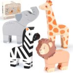 Joyreal Magnetic Mix or Match Jungle Animals Toy Play Set, 16 Pcs Wooden Building Blocks Play Set Toy for 1 Year Old, Fine Motor Montessori Game Preschool Educational Gift for Ages 1-5 - Image 2