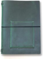 KISSKI Small A5 Travelers Notebook Cover, Refillable Leather Journal Cover for 5.5 x 8.5 Inserts, Personal Planner Organizer Case for Writing/Diary, 6 x 9 in with Pocket, Gift for Women Men, Green - Image 2