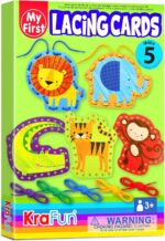 KRAFUN Beginner Preschool Lacing Card Kit for Kids Arts & Crafts, 5 Easy Safari and Animal Lacing Projects, Paper Craft Cards for Toddlers, Fine Motor Skills Training Toys - Image 2