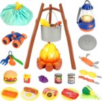 Kids Camping Toys Set, Pretend Play with Campfire, Pretend Cutting Food for Play Kitchen Camping Gear for Kitchen Indoor Outdoor Camping Toys for Kids Toddlers Boys Age 3 4 5 6 7 8+ - Image 2