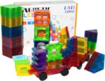 LATI 130 pcs Magnetic Tiles, Magnet Building Blocks for Kids STEM Construction Set Clear Imagination Inspirational Educational Toddler Boys Girls Kids Toys for 3 4 5 6 7 8 Years with 2 Cars - Image 2